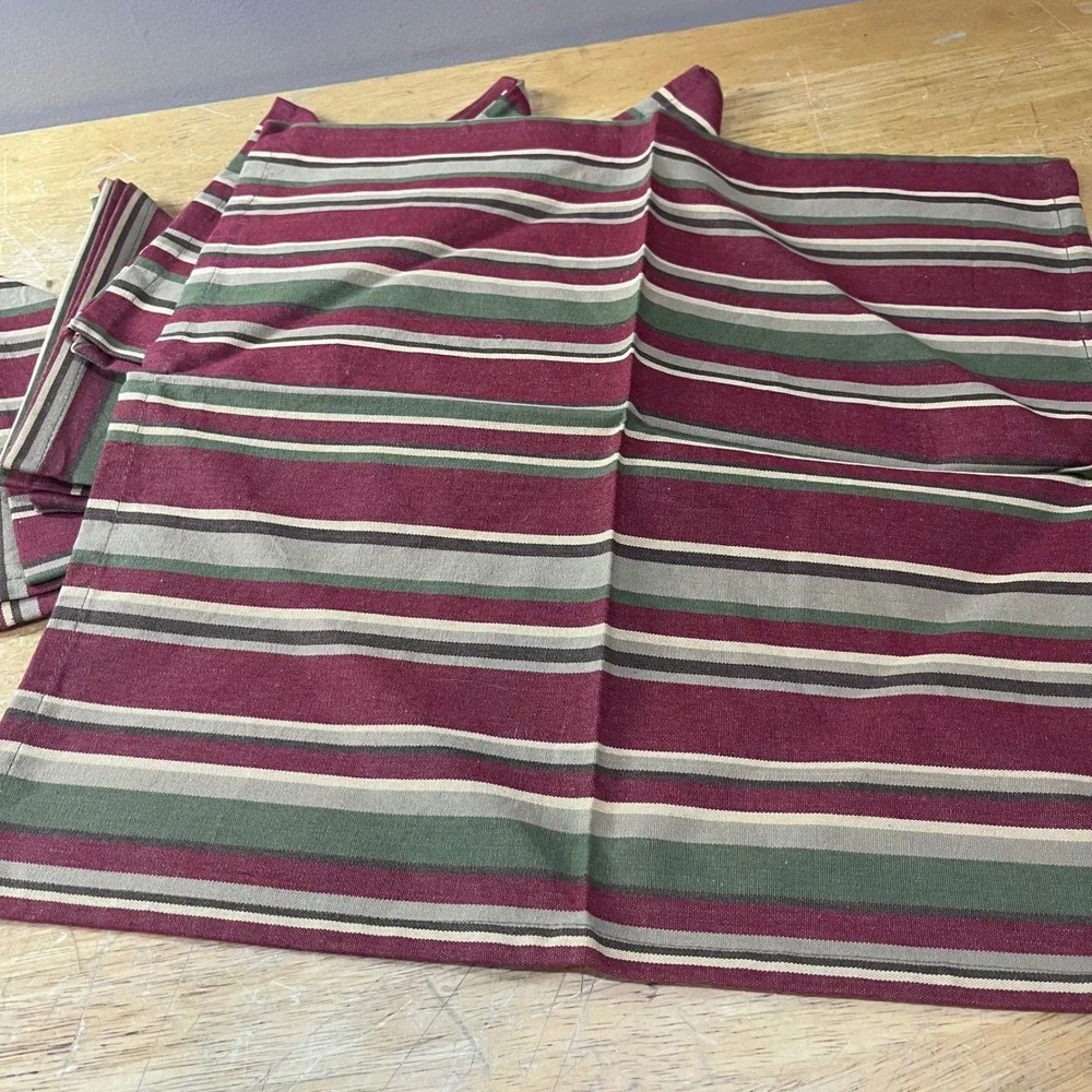 Park Designs Striped Cotton Napkins Set of 6 Burgundy Green Tan 18x18